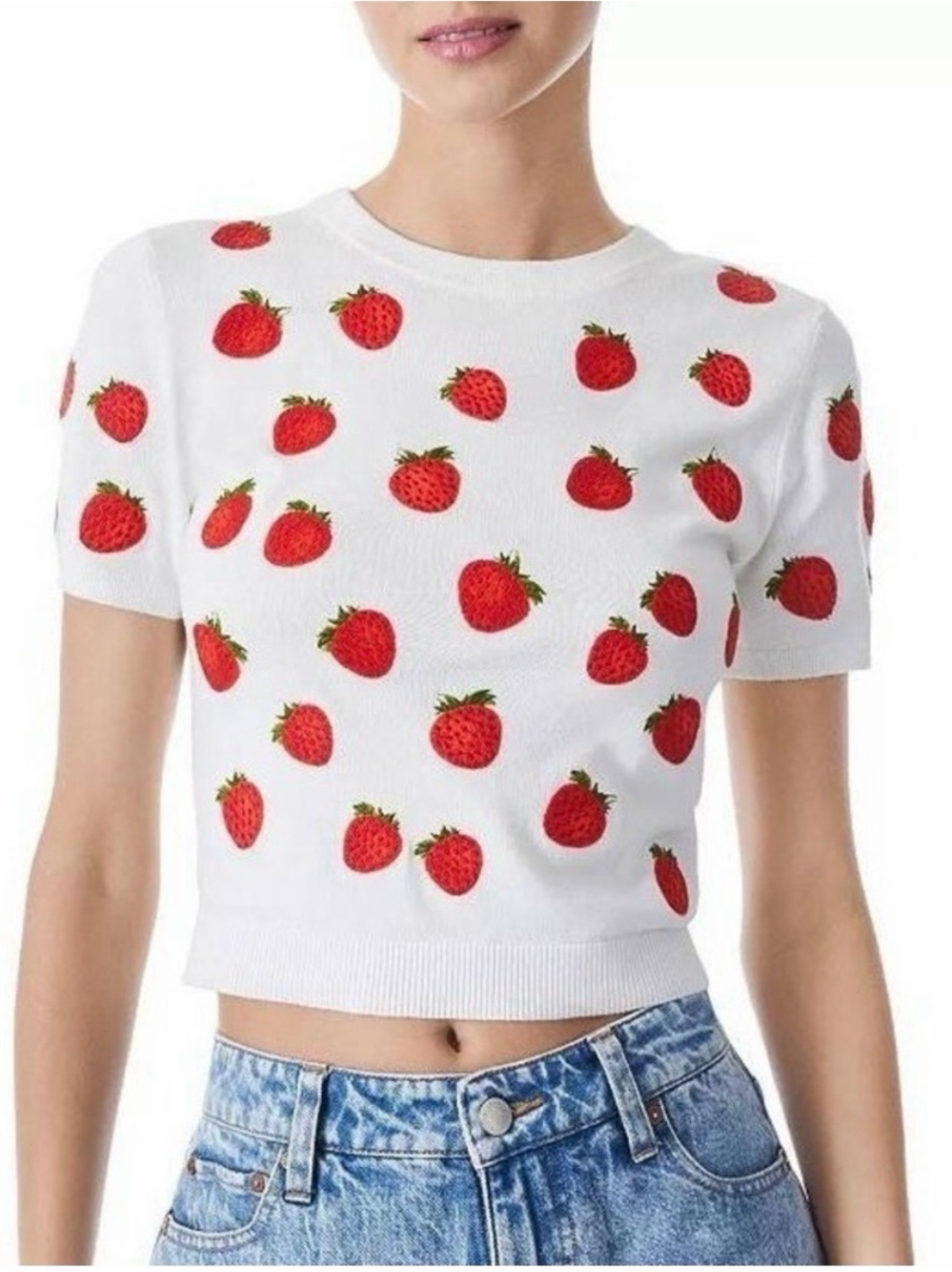 Alice + Olivia Ciara Strawberry Embroidered Pullover, XS